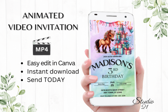 Animated Cute Pony Birthday Invite: A Whimsical Design Asset