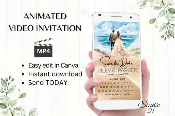 Beach Wedding Save the Date W2803B: A Modern Script for Digital Invitations