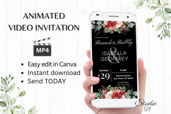 Elegant Digital Invites: Red Roses Wedding Brunch Invite W9449