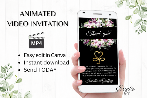 Elegant Gratitude: The Orchids Wedding Thank You W9457TU Template