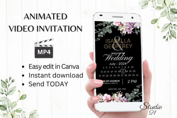 Elegant Orchids Wedding Invitation W8453B for Your Digital Evite
