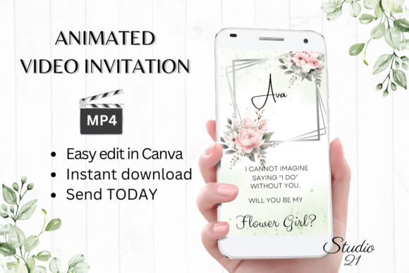 Elegant Pink Roses Flower Girl Proposal Template W3272FG