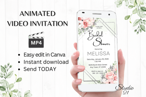 Instant Elegance: The Pink Roses Bridal Shower Invite W4274