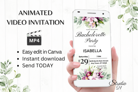 Orchids Bachelorette Party Evite W6458: A Modern Digital Invitation Template