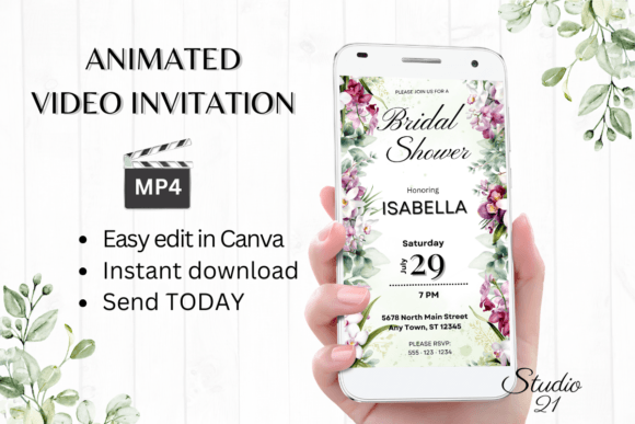 Orchids Bridal Shower Invite W4454: A Modern Animated Template