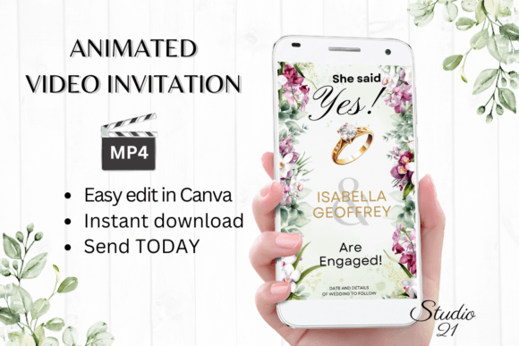 Orchids Engagement Announcement W1454B: A Digital Video Template for Modern Invites