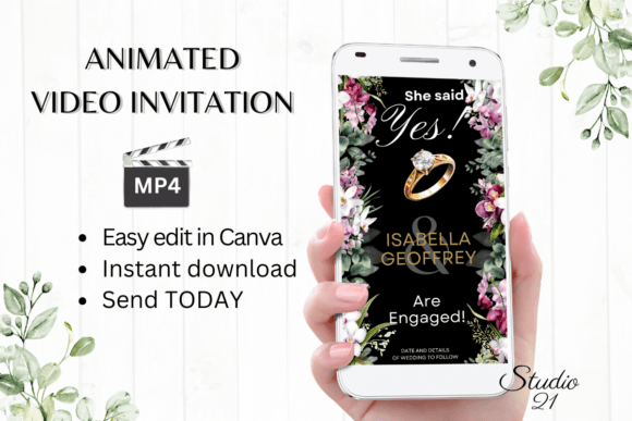 Orchids Engagement Announcement W1455B: A Digital Design Asset for Modern Invitations