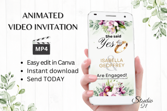 Orchids Engagement Announcement W1458B: Modern Elegance for Digital Invites