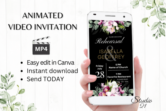 Orchids Rehearsal Dinner Invite W7459: Elegant & Editable