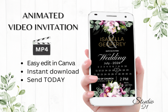 Orchids Wedding Invitation W8459B: Your Animated Digital Evite