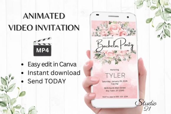 Pink Roses Bachelor Party Invite W5277: A Digital Template