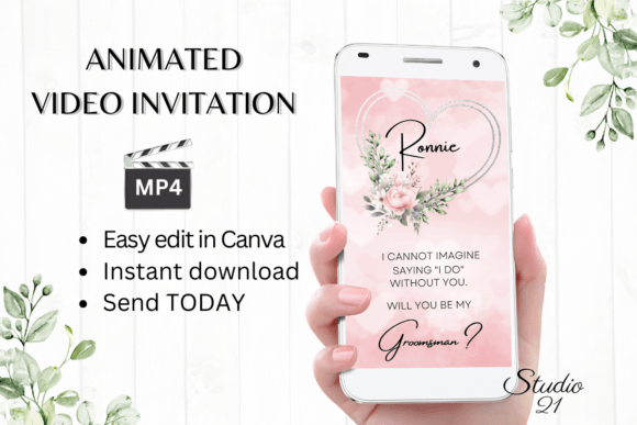 Pink Roses Groomsman Proposal W3279GM: A Modern Floral Script