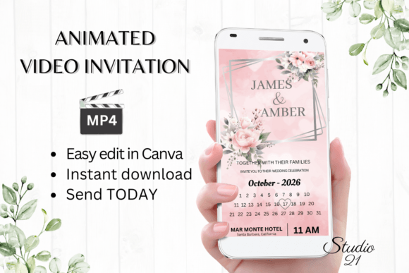 Pink Roses Wedding Invitation W8273B: A Modern Floral Evite