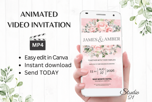 Pink Roses Wedding Invitation W8277: A Romantic Digital Template