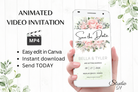 Pink Save the Date Announcement W2276: A Fresh Take on Romantic Typography