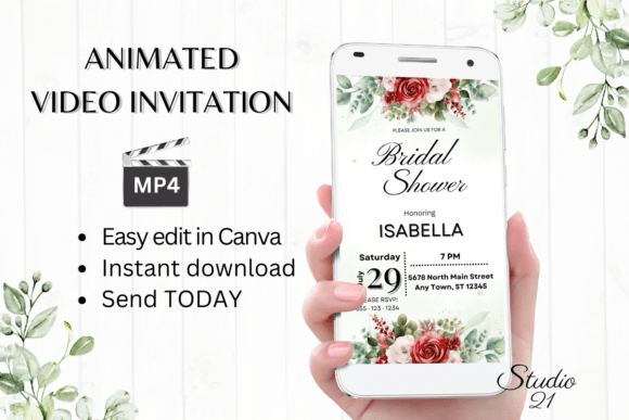 Red Roses Bridal Shower Invite W4448: Modern Romance