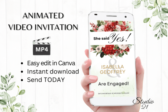 Red Roses Engagement Announcement W1446B: A Digital Solution for Modern Invitations