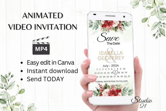 Red Roses Save the Date: A Modern Typography Statement