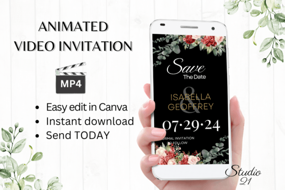 Red Roses Save the Date Invite: Elegant Digital Invites