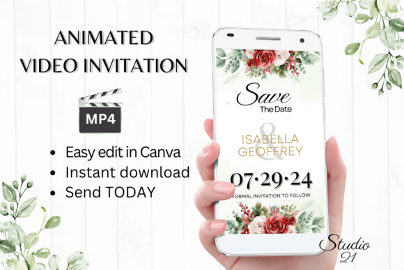 Red Roses Save the Date Invite W2248: An Elegant Animated Template